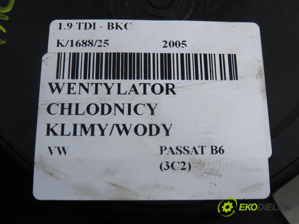 VW PASSAT B6 (3C2) SEDAN 2005 77,00 1.9 TDI PD 105 - BKC 1896,00 Ventilátor chladič klíma/voda 1K0121207T