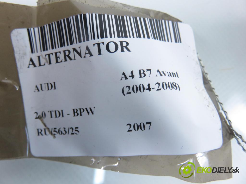 AUDI A4 Avant (8ED, B7) KOMBI 2007 103,00 2.0 TDI - BPW 1968,00 Alternátor 06F903023J (Alternátor)