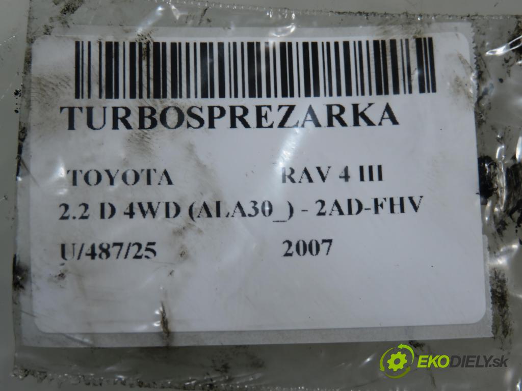 TOYOTA RAV 4 III (_A3_) SUV 2007 130,00 2.2 D 4WD 177 - 2AD-FHV 2231,00 Turbodúchadlo 1720126020 (Turbodúchadlo (kompletné))