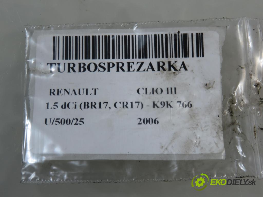 RENAULT CLIO III (BR0/1, CR0/1) HB 2006 63,00 1.5 dCi 86 - K9K 766 1461,00 Turbodúchadlo 54359700012 (Turbodúchadlo (kompletné))