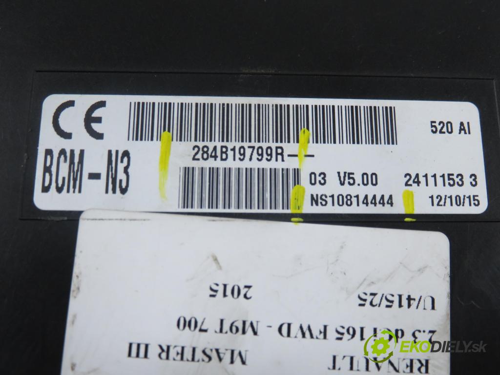 RENAULT MASTER III Platforma / podwozie (EV, HV, UV) KABINA/PLATFORMA 2015 0,00 2.3 dCi 165 FWD - M9T 700 2298,00 MODUL BCM 284B19799R ; NS10814444