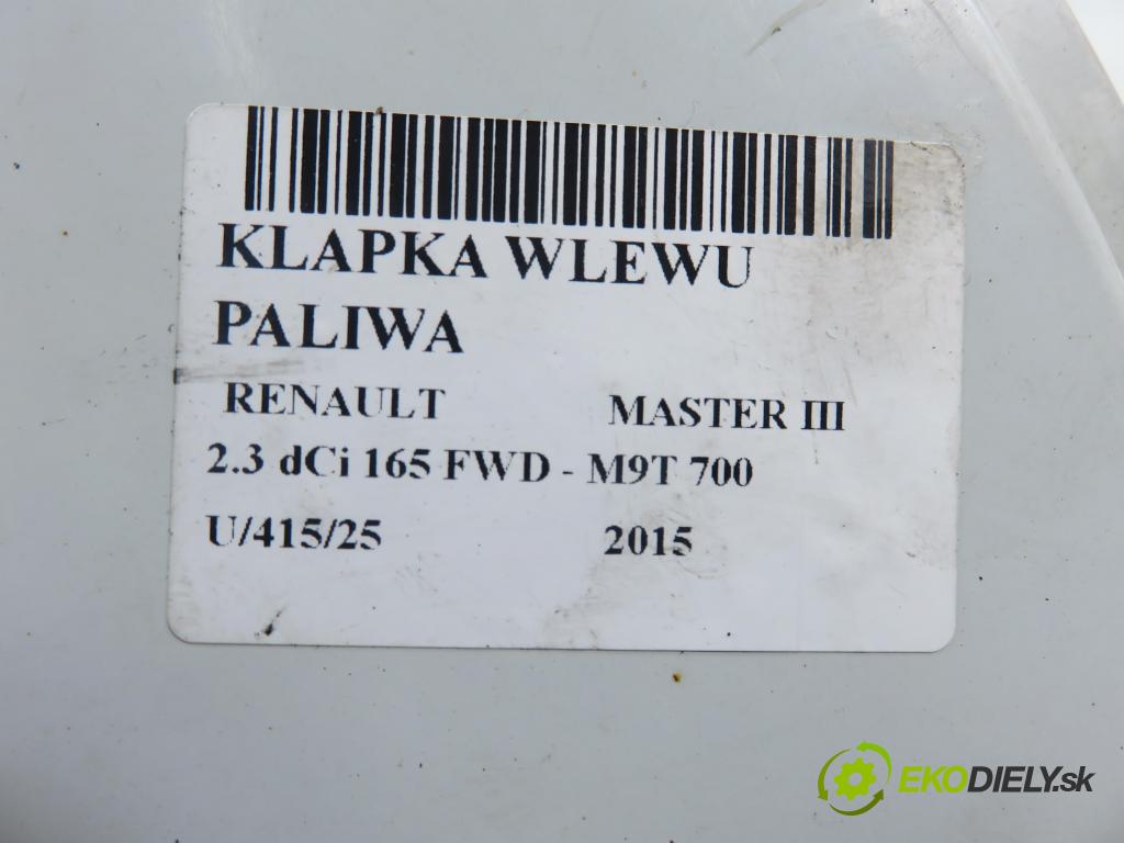 RENAULT MASTER III Platforma / podwozie (EV, HV, UV) KABINA/PLATFORMA 2015 0,00 2.3 dCi 165 FWD - M9T 700 2298,00 dvířka nádrže paliva 781200017R (Klika dveří ostatní)