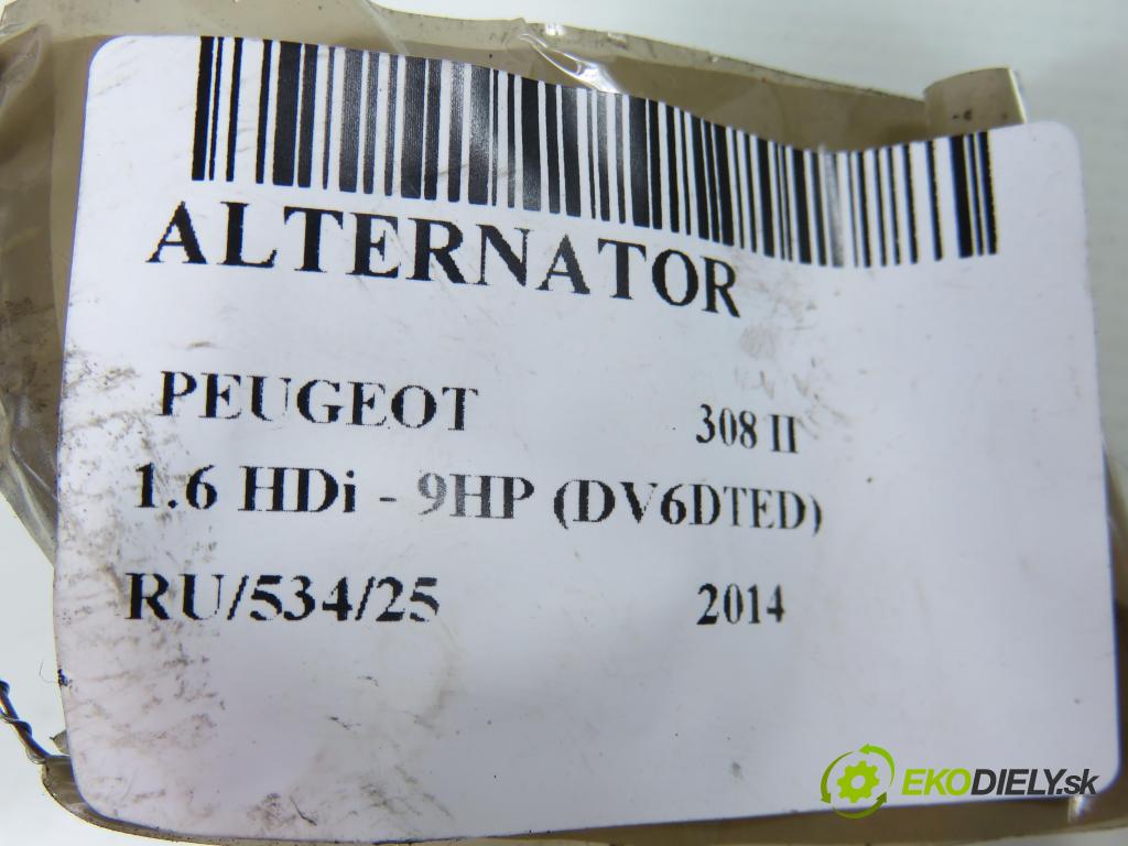 PEUGEOT 308 II HB 2014 68,00 1.6 HDi - 9HP (DV6DTED) 1560,00 Alternátor 9678048880 (Alternátor)