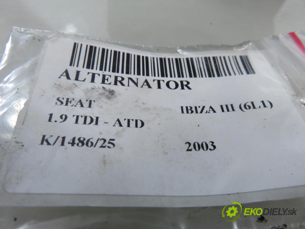 SEAT IBIZA III (6L1) HB 2003 74,00 1.9 TDI - ATD 1896,00 Alternátor 038903023L ; 0124325001 (Alternátor)