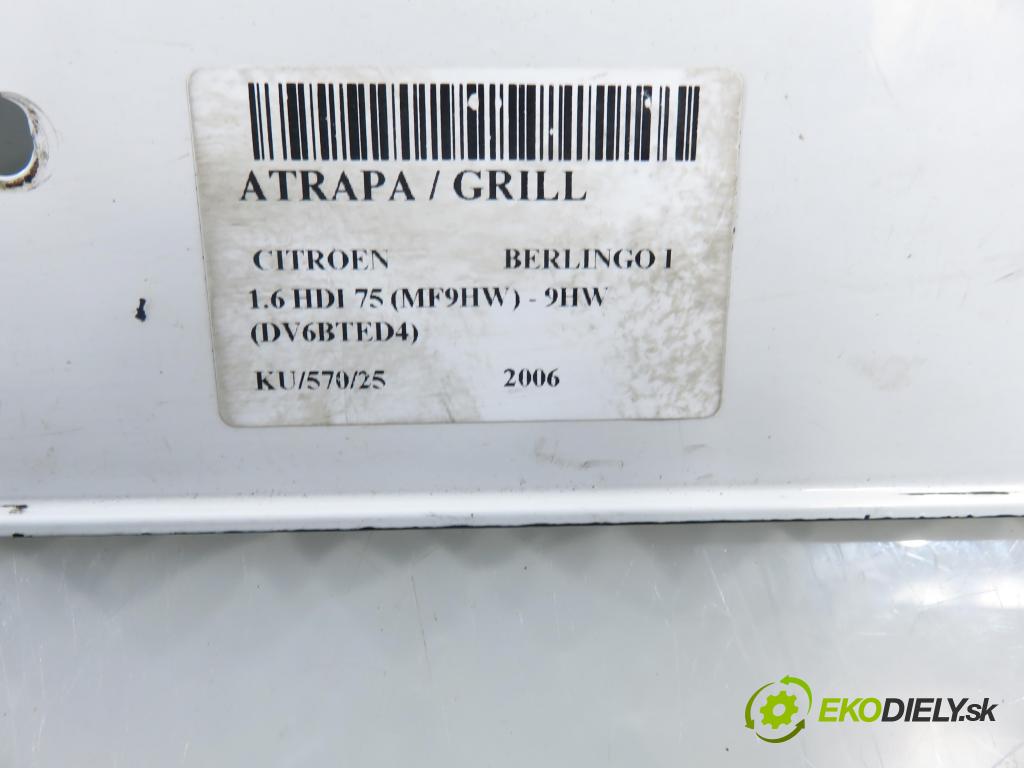 CITROEN BERLINGO / BERLINGO FIRST nadwozie wielkoprzestrzenne (MPV) KOMBIVAN 2006 55,00 1.6 HDI 75 (MF9HW) - 9HW (DV6BTED4) 1560,00 mřížka / maska 9644758177