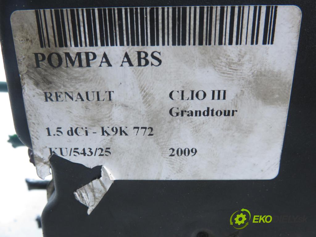 RENAULT CLIO III Grandtour (KR0/1_) KOMBI 2009 65,00 1.5 dCi - K9K 772 1461,00 Pumpa ABS 0265950788 ; 0265234754 ; 8200890129 (Pumpa ABS)
