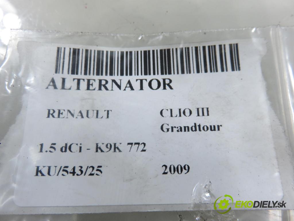 RENAULT CLIO III Grandtour (KR0/1_) KOMBI 2009 65,00 1.5 dCi - K9K 772 1461,00 Alternátor 8200660034 ; 8200660034A ; 0124525139 (Alternátor)