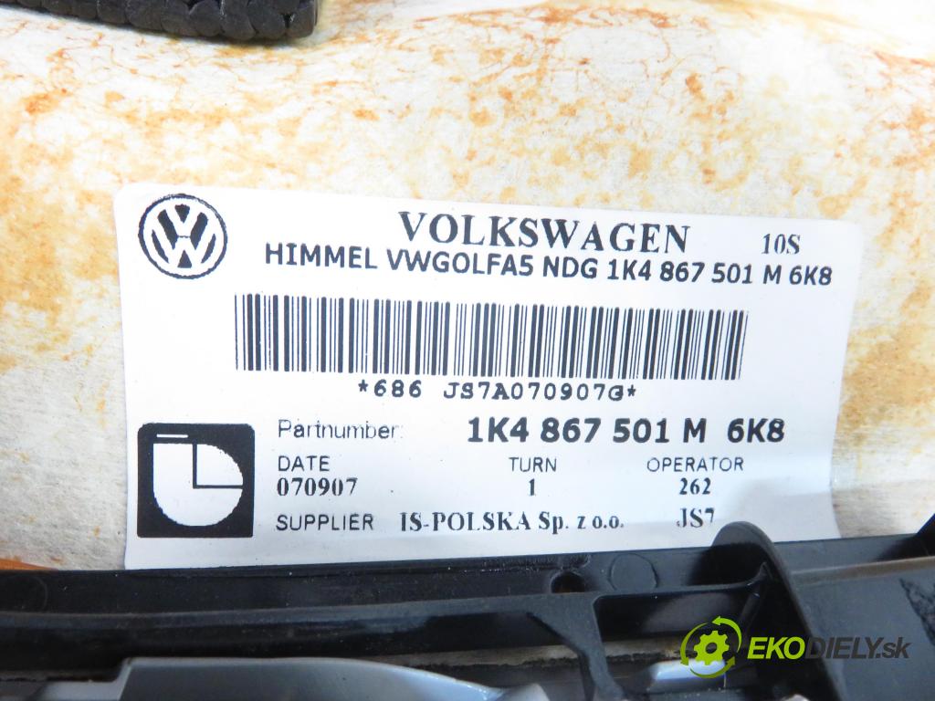 VW GOLF V (1K1) HB 2007 77,00 1.9 TDI - BXE 1896,00 Stropný tapacír 1K4867501M (Stropný tapacír)