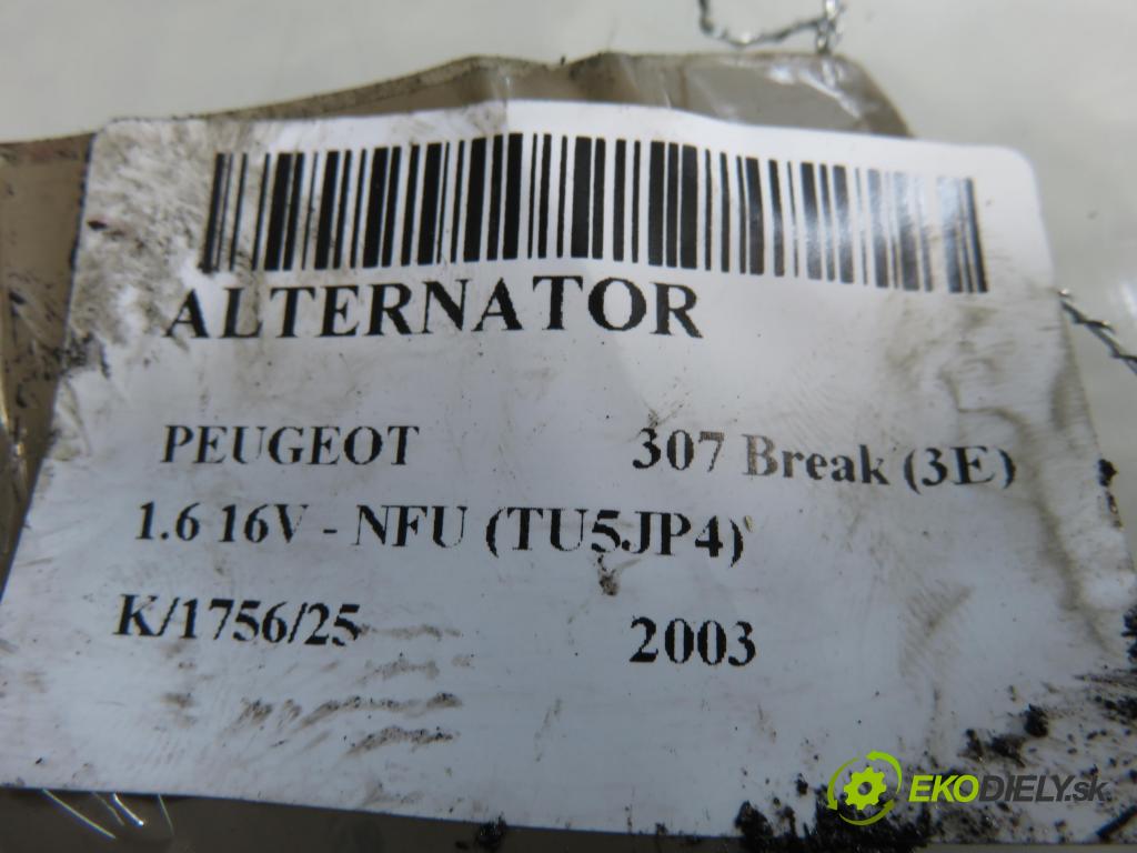 PEUGEOT 307 Break (3E) KOMBI 2003 80,00 1.6 16V - NFU (TU5JP4) 1587,00 Alternátor 9649611780 (Alternátor)