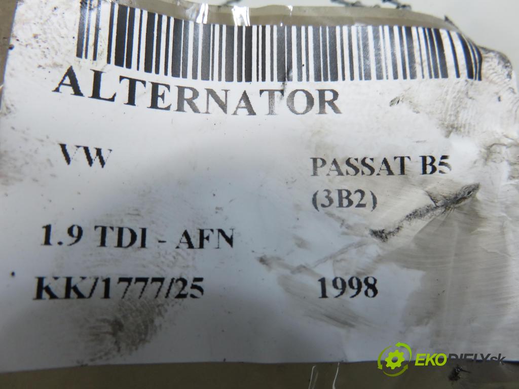 VW PASSAT B5 (3B2) SEDAN 1998 81,00 1.9 TDI 110 - AFN 1896,00 Alternátor 038903023S ; SG12B01 (Alternátor)