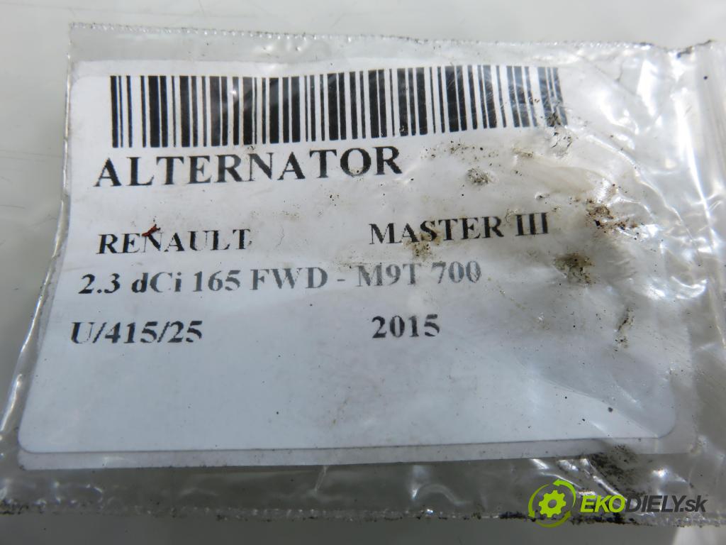 RENAULT MASTER III Platforma / podwozie (EV, HV, UV) KABINA/PLATFORMA 2015 0,00 2.3 dCi 165 FWD - M9T 700 2298,00 Alternátor 231008137R ; A003TX0481 (Alternátor)
