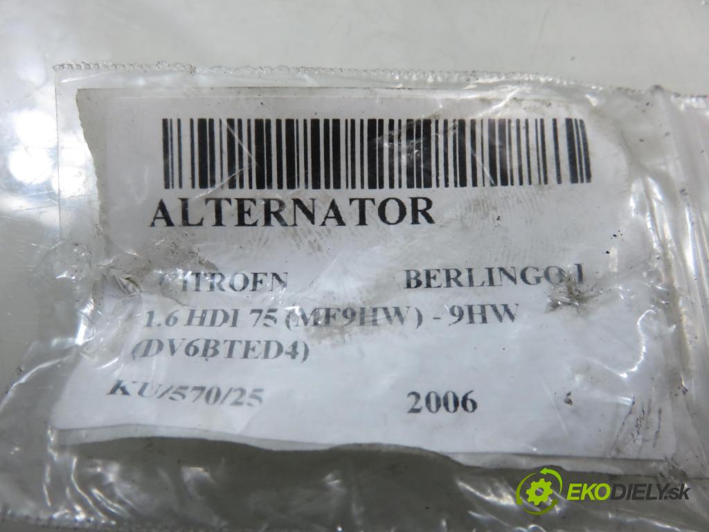 CITROEN BERLINGO / BERLINGO FIRST nadwozie wielkoprzestrzenne (MPV) KOMBIVAN 2006 55,00 1.6 HDI 75 (MF9HW) - 9HW (DV6BTED4) 1560,00 Alternátor 9646321780 (Alternátor)