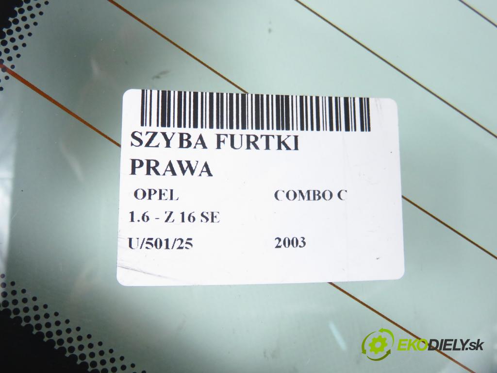 OPEL COMBO C KOMBIVAN 2003 62,00 1.6 8V 84 - Z 16 SE 1598,00 okno BRÁNKY pravá