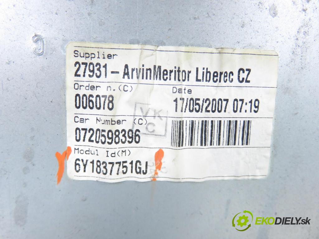 SKODA FABIA I Combi (6Y5) KOMBI 2007 51,00 1.4 TDI - BNM 1422,00 mechanismus oken 6Y1837751GJ ; 6Y1959801