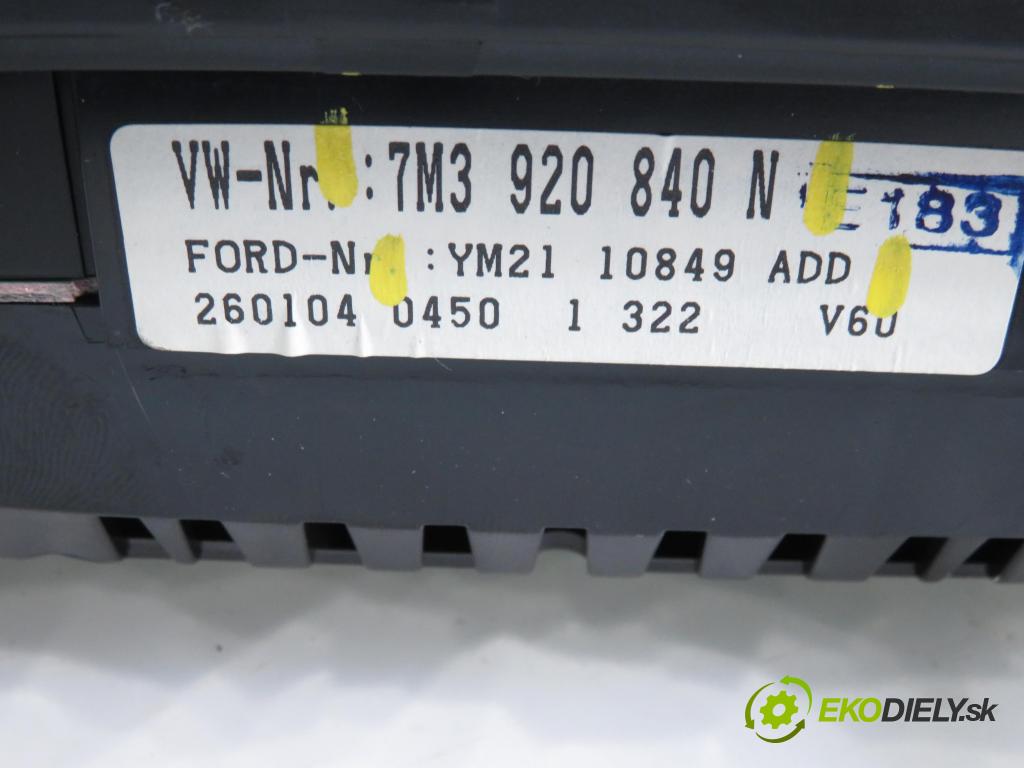 VW SHARAN (7M8, 7M9, 7M6) MINIVAN 2004 96,00 1.9 TDI PD 130 - ASZ 1896,00 prístrojovka elektrický 7M3920840N ; YM2110849ADD