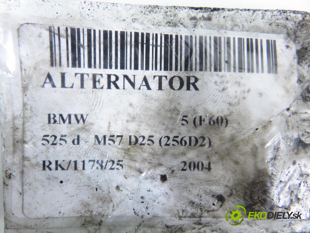 BMW 5 (E60) SEDAN 2004 130,00 525 d - M57 D25 177 (256D2) 2497,00 Alternátor  (Alternátor)
