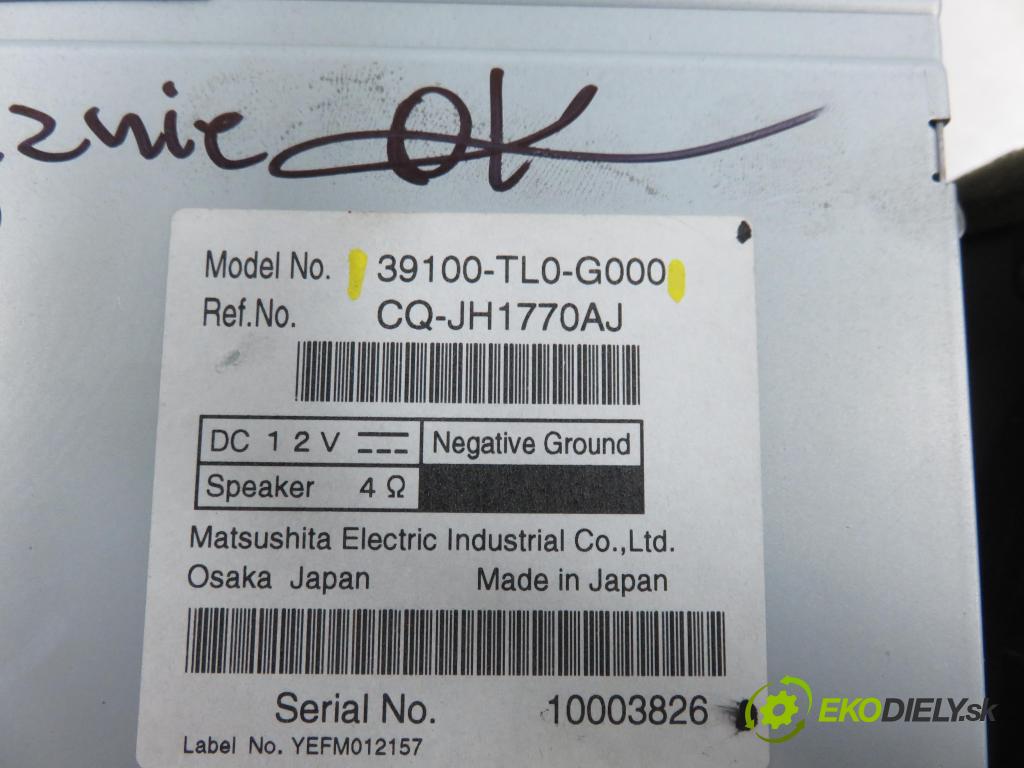 HONDA ACCORD VIII (CU) SEDAN 2009 110,00 2.2 i-DTEC (CU3) - N22B1 2199,00 RADIO CD 39100TL0G000