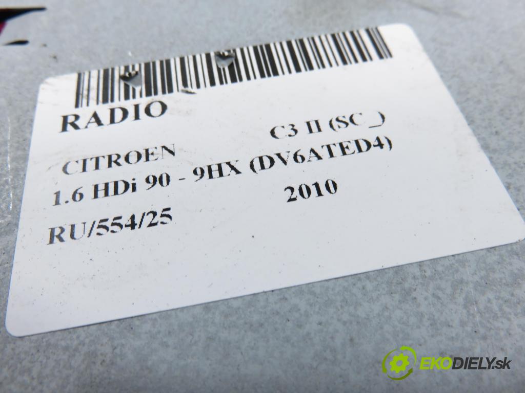 CITROEN C3 II (SC_) HB 2010 0,00 1.6 HDi 90 - 9HX (DV6ATED4) 1560,00 RADIO CD 96661984XT