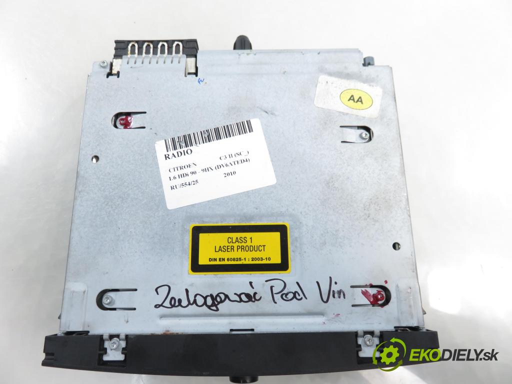 CITROEN C3 II (SC_) HB 2010 0,00 1.6 HDi 90 - 9HX (DV6ATED4) 1560,00 RADIO CD 96661984XT