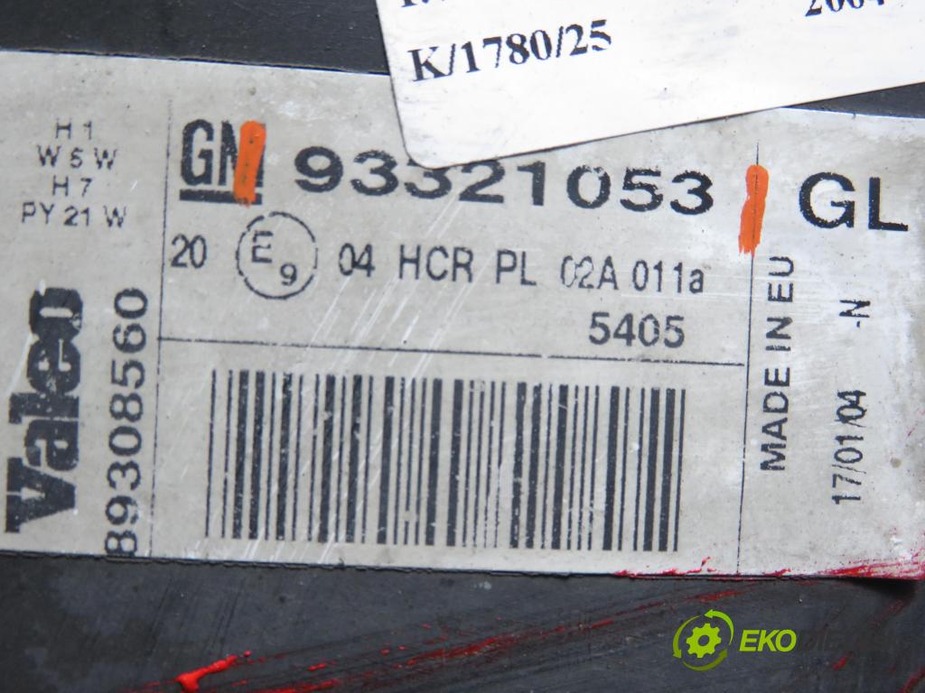 OPEL MERIVA A nadwozie wielkoprzestrzenne (MPV) (X03) MINIVAN 2004 55,00 1.7 DTI 75 - Y 17 DT 1686,00 Svetlo PP 93321053
