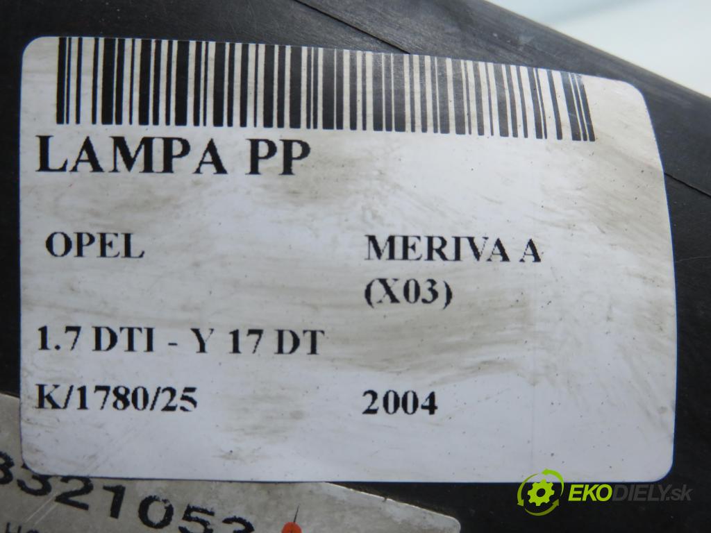 OPEL MERIVA A nadwozie wielkoprzestrzenne (MPV) (X03) MINIVAN 2004 55,00 1.7 DTI 75 - Y 17 DT 1686,00 Svetlo PP 93321053