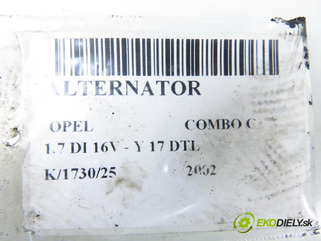 OPEL COMBO C KOMBIVAN 2002 48,00 1.7 DI 16V - Y 17 DTL 1686,00 Alternátor A2011 (Alternátor)