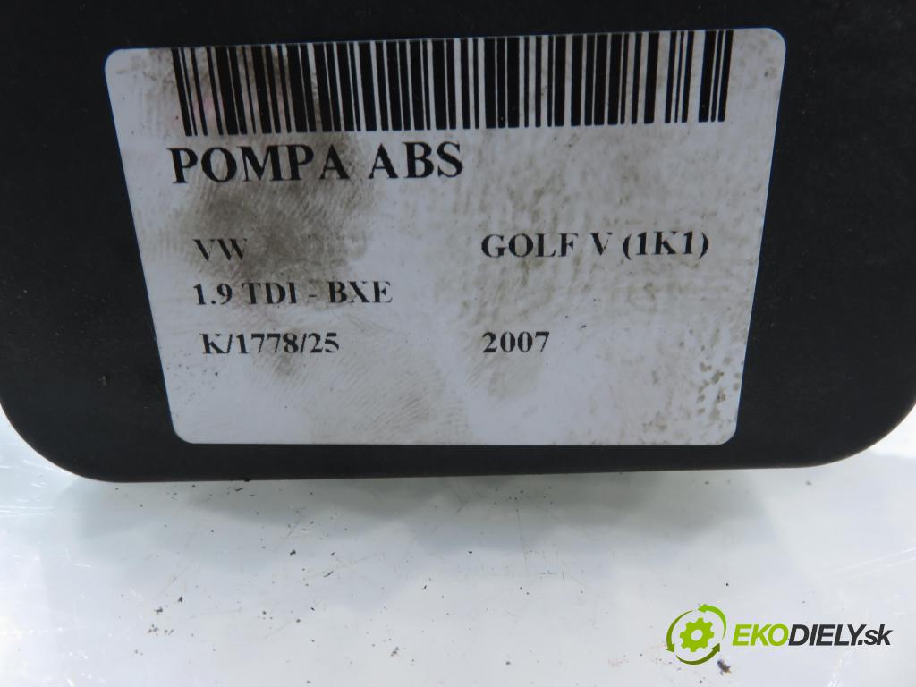 VW GOLF V (1K1) HB 2007 77,00 1.9 TDI - BXE 1896,00 pumpa ABS 1K0907379AC ; 10096003593 (Pumpa ABS)