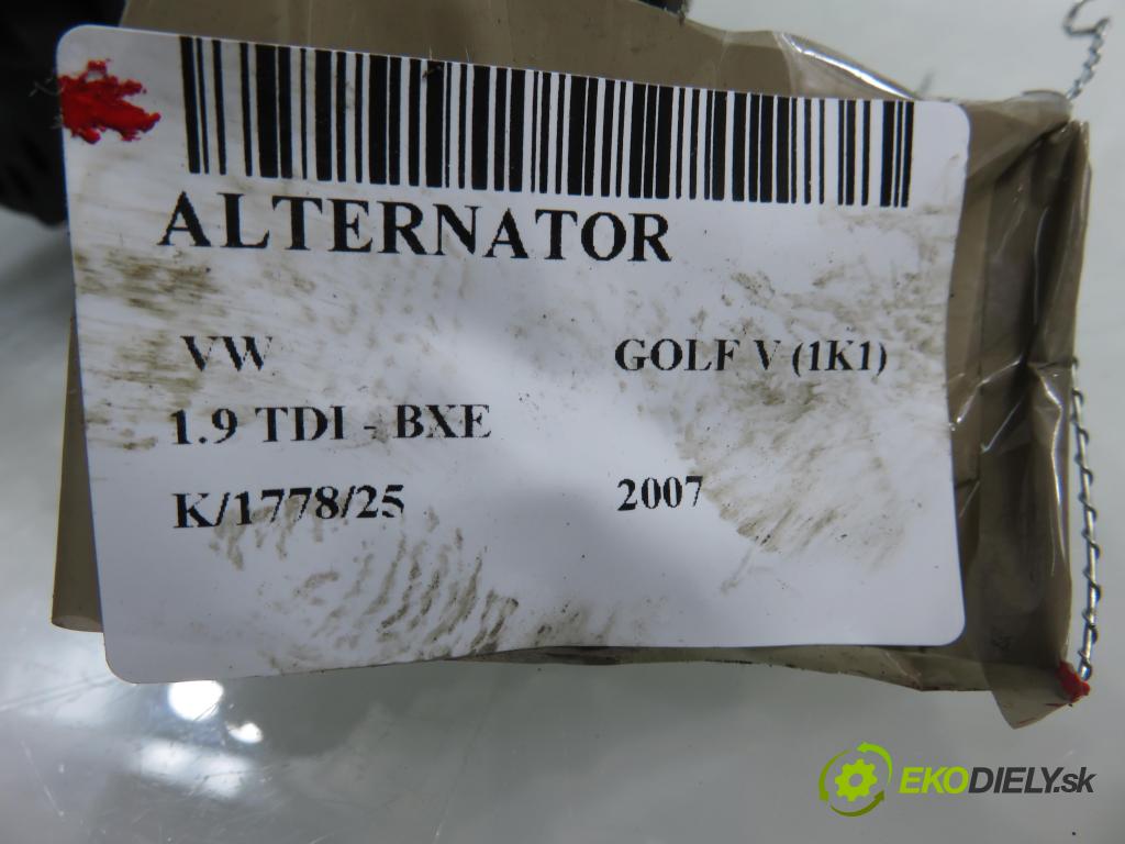 VW GOLF V (1K1) HB 2007 77,00 1.9 TDI - BXE 1896,00 Alternátor 06F903023F ; 0124525091 (Alternátor)