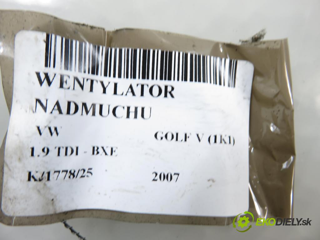 VW GOLF V (1K1) HB 2007 77,00 1.9 TDI - BXE 1896,00 ventilátor větráku 3C182015J ; 3C0907521B