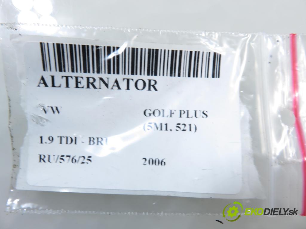 VW GOLF PLUS (5M1, 521) HB 2006 66,00 1.9 TDI - BRU 1896,00 Alternátor 06F903023C (Alternátor)