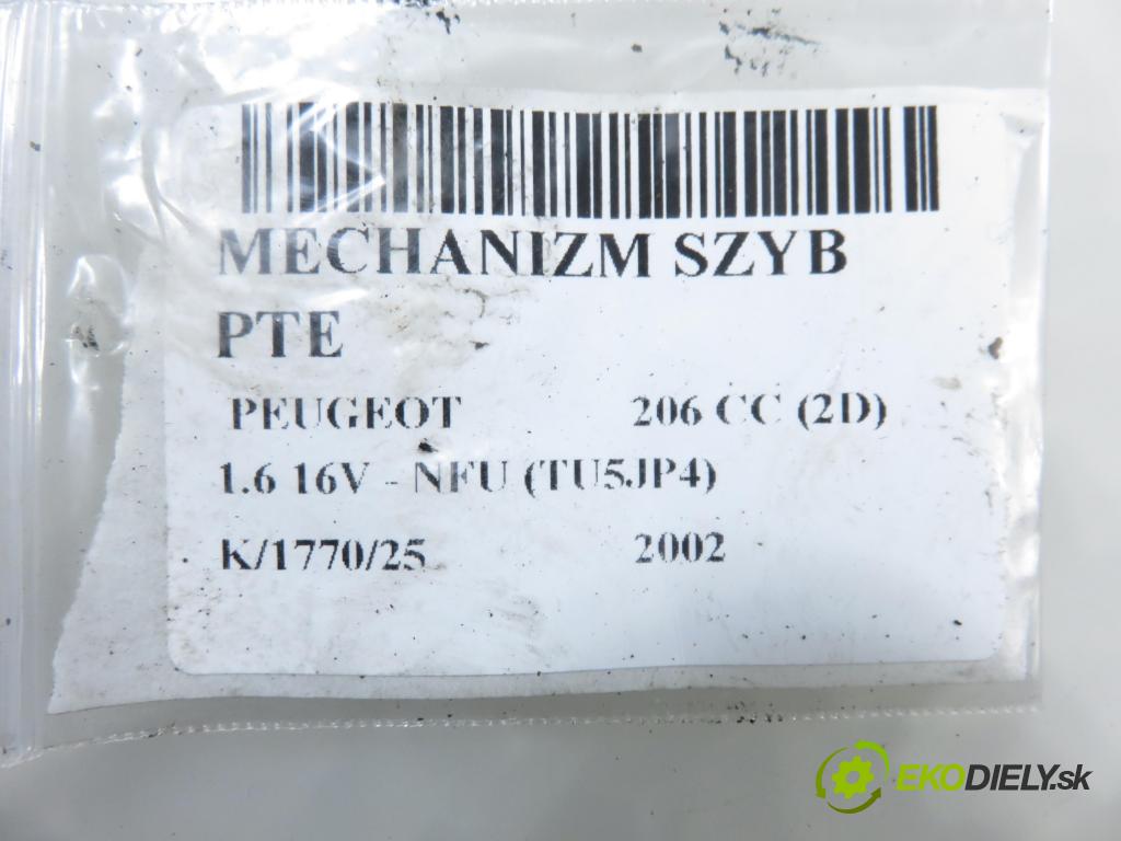 PEUGEOT 206 CC (2D) CABRIO 2002 80,00 1.6 16V - NFU 1587,00 mechanismus oken PTE 9636597280D