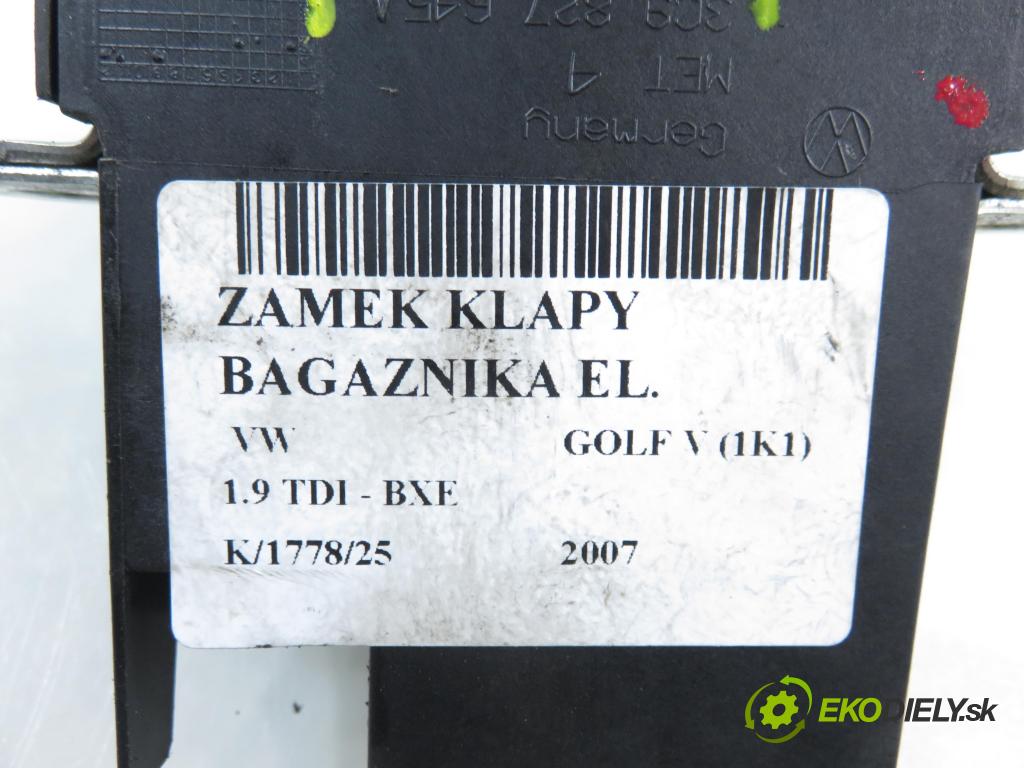 VW GOLF V (1K1) HB 2007 77,00 1.9 TDI - BXE 1896,00 zámok dveří kufr EL. 3C9827645A ; 1K6827505C