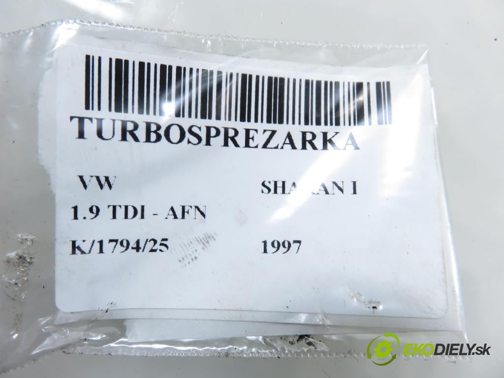 VW SHARAN (7M8, 7M9, 7M6) MINIVAN 1997 81,00 1.9 TDI 110 - AFN 1896,00 Turbodúchadlo 028145702E (Turbodúchadlo (kompletné))