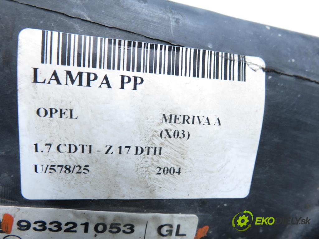 OPEL MERIVA A nadwozie wielkoprzestrzenne (MPV) (X03) HB 2004 74,00 1.7 CDTI 100 - Z 17 DTH 1686,00 Svetlo PP 93321053GL