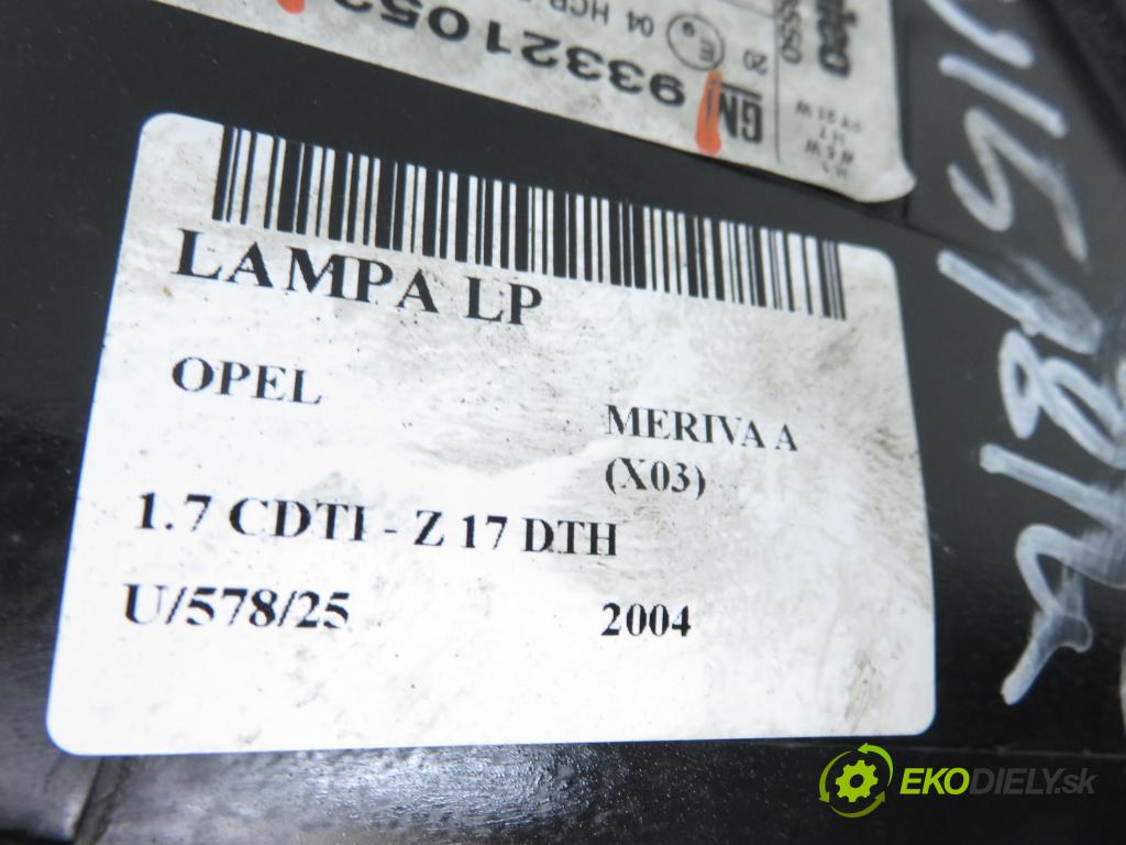 OPEL MERIVA A nadwozie wielkoprzestrzenne (MPV) (X03) HB 2004 74,00 1.7 CDTI 100 - Z 17 DTH 1686,00 Svetlo LP 93321052