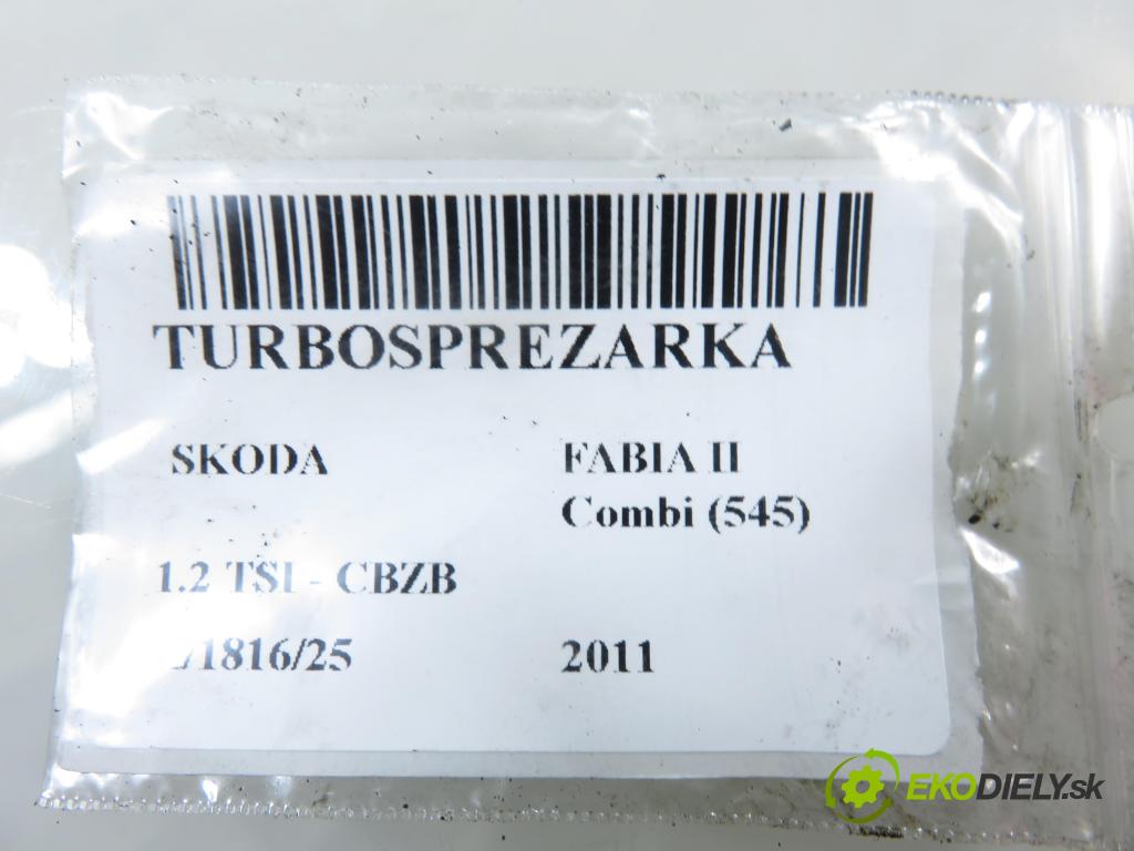 SKODA FABIA II Combi (545) KOMBI 2011 77,00 1.2 TSI - CBZB 1197,00 Turbodúchadlo 03F145701G ; 03F145725G (Turbodúchadlo (kompletné))