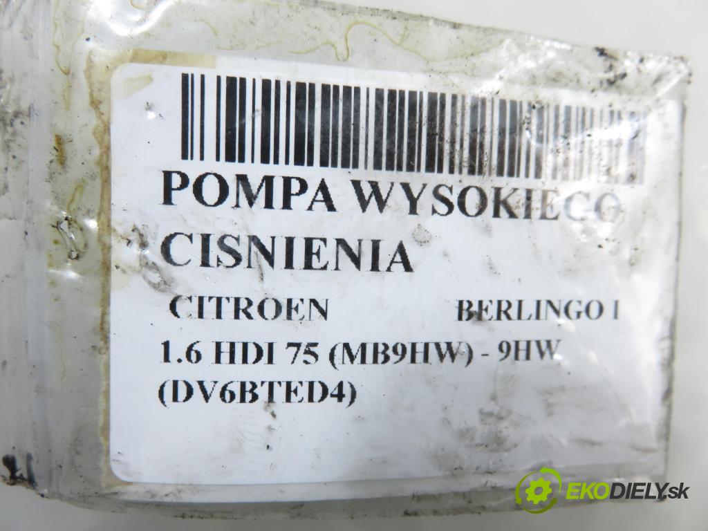 CITROEN BERLINGO FIRST Skrzynia (M_) FURGON 2007 55,00 1.6 HDI 75 (MB9HW) - 9HW (DV6BTED4) 1560,00 pumpa vysokého TLAK: 0445010102 ; 9683703780 ; 9683703780A