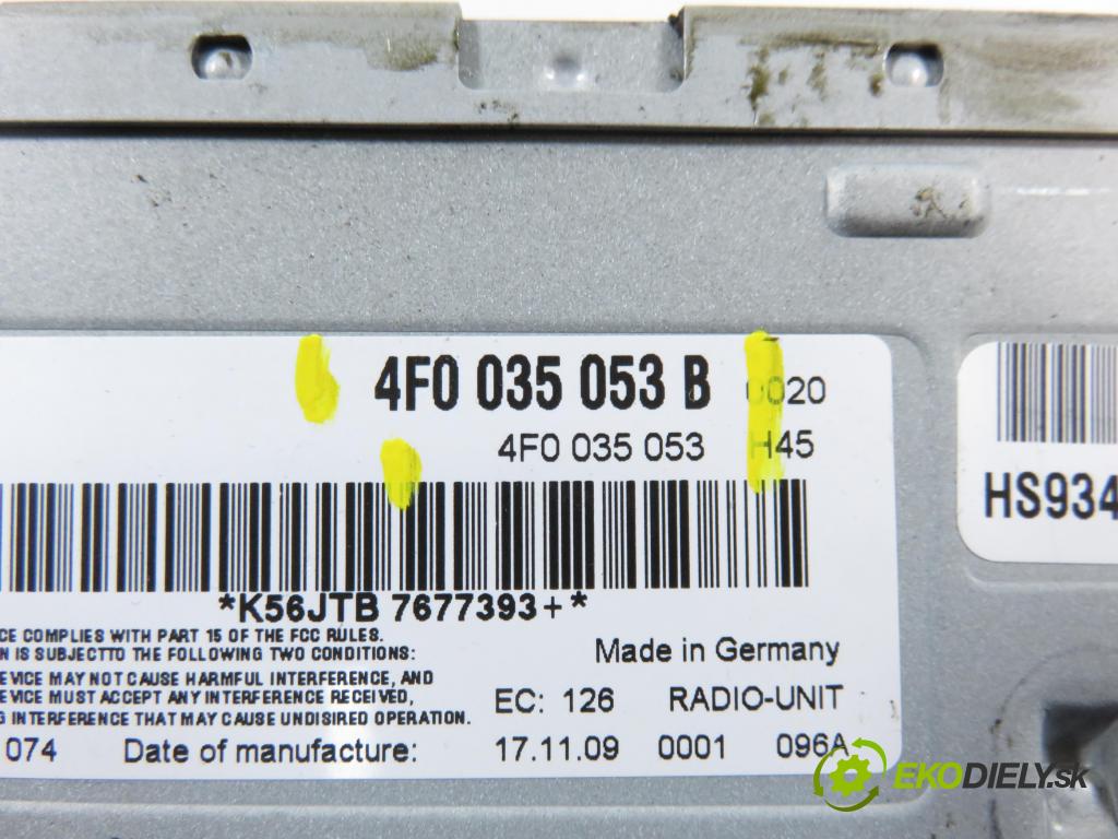 AUDI A4 Avant (8K5, B8) KOMBI 2009 105,00 2.0 TDI - CAGA 1968,00 TUNER RÁDIO: 4F0035053B ; 4F0035053