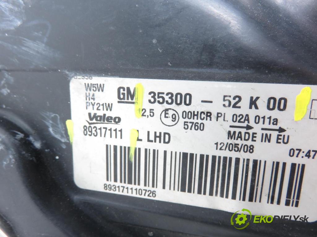OPEL AGILA (B) (H08) HB 2008 0,00 1.2 - K12B 1242,00 světlo LP 3530052K00 ; 89317111
