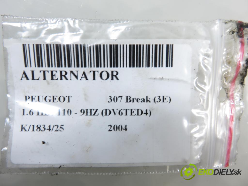 PEUGEOT 307 Break (3E) KOMBI 2004 0,00 1.6 HDi 110 - 9HZ (DV6TED4) 1560,00 Alternátor 9646321880 ; 0124523035 (Alternátor)