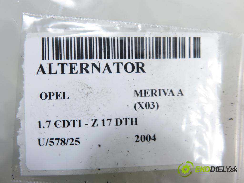 OPEL MERIVA A nadwozie wielkoprzestrzenne (MPV) (X03) HB 2004 74,00 1.7 CDTI 100 - Z 17 DTH 1686,00 Alternátor 8973551981 ; LR1100503B (Alternátor)