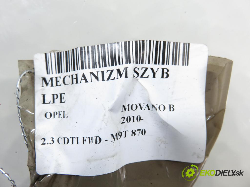 OPEL MOVANO B Platforma / podwozie (X62) FURGON 2014 81,00 2.3 CDTI FWD - M9T 870 2299,00 Mechanizmus okien 128001032 ; 807210008R