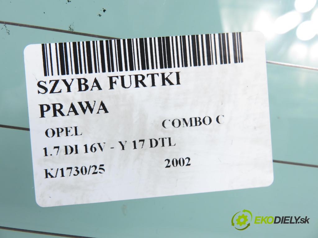 OPEL COMBO C KOMBIVAN 2002 48,00 1.7 DI 16V - Y 17 DTL 1686,00 okno BRÁNKY pravá 