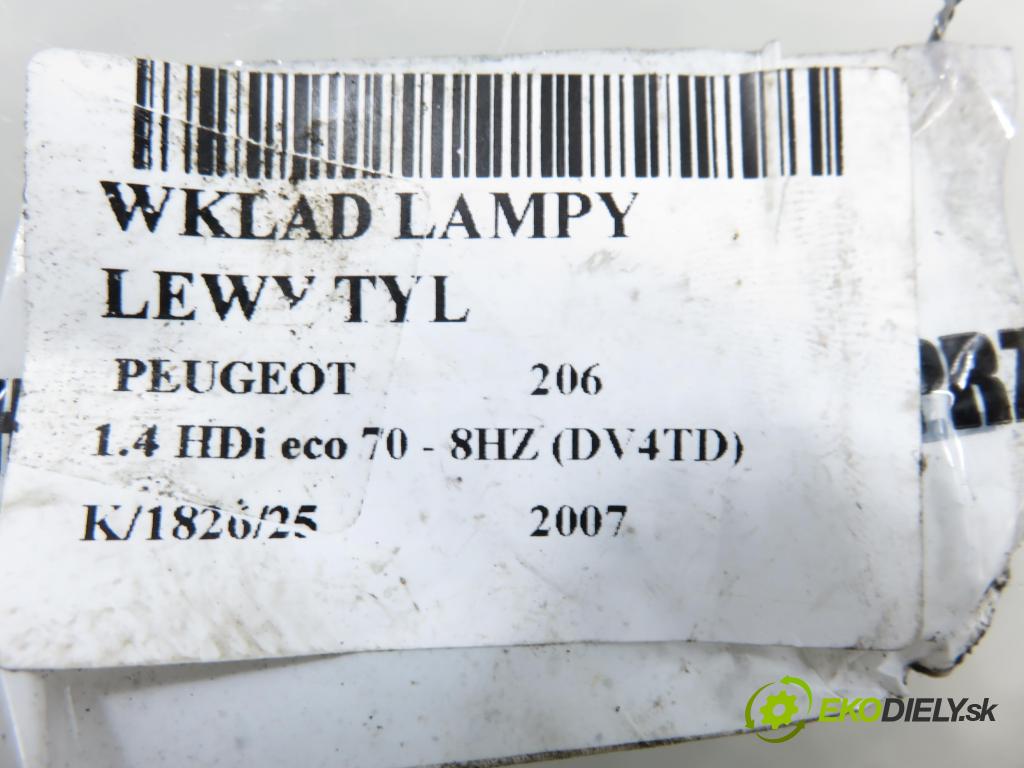 PEUGEOT 206 liftback (2A/C) HB 2007 50,00 1.4 HDi 8V 70 - 8HZ 1398,00 vložka svetla ľavy zadné 