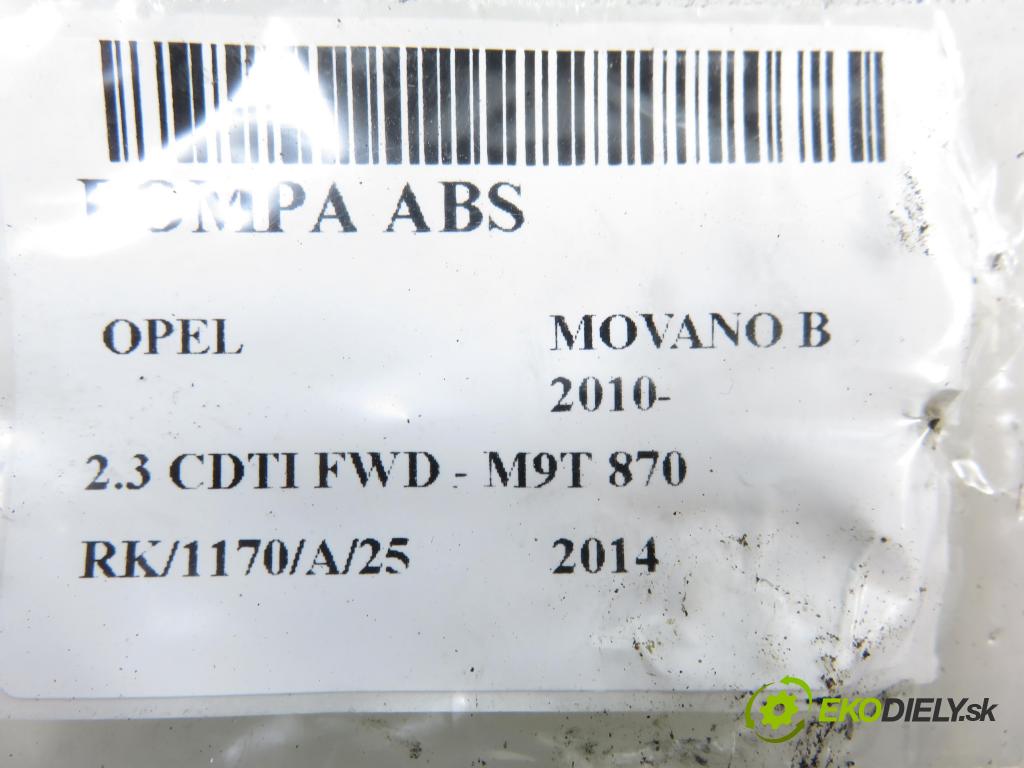 OPEL MOVANO B Platforma / podwozie (X62) FURGON 2014 81,00 2.3 CDTI FWD - M9T 870 2299,00 Pumpa ABS 0265801133 (Pumpa ABS)
