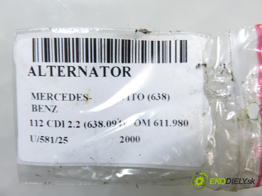 MERCEDES-BENZ VITO Skrzynia (638) FURGON 2000 90,00 112 CDI 2.2 (638.094) - OM 611.980 2151,00 Alternátor A0101549602 ; 0123510082 (Alternátor)