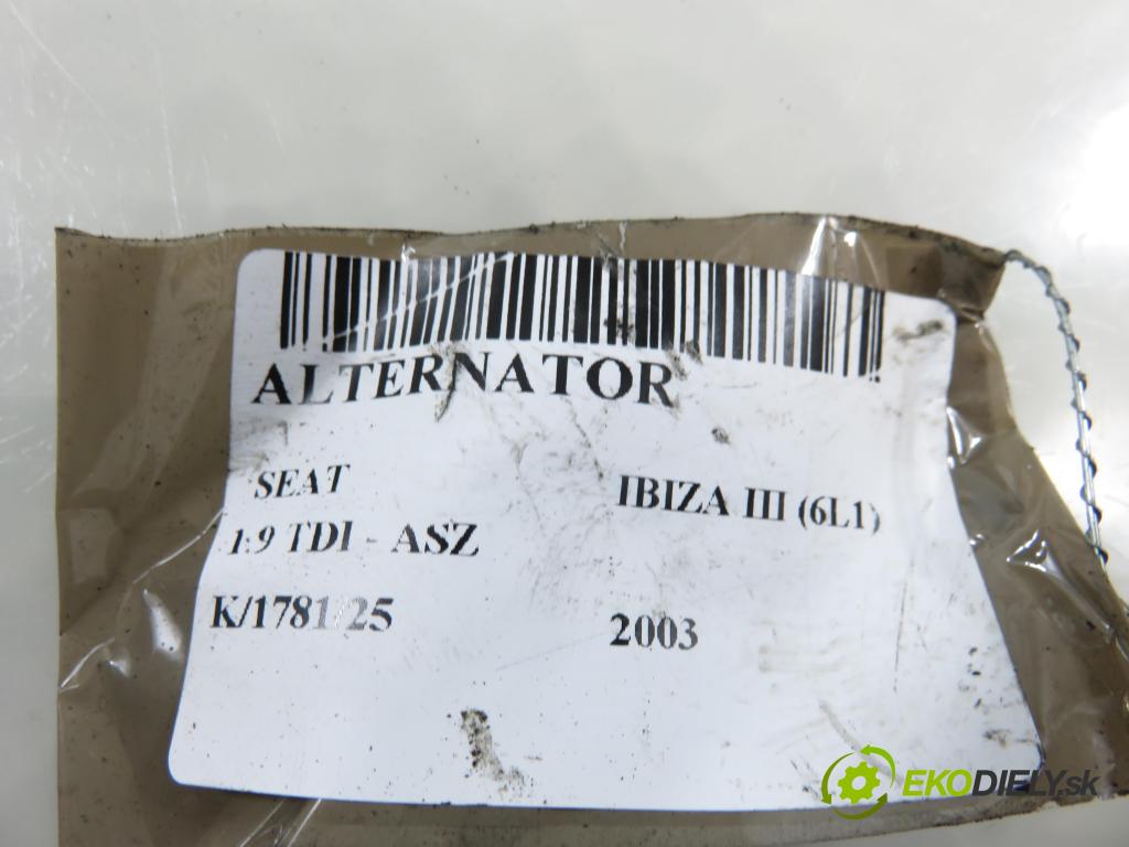 SEAT IBIZA III (6L1) HB 2003 96,00 1.9 TDI PD 130 - ASZ 1896,00 Alternátor 038903023L ; 0124325001 (Alternátor)
