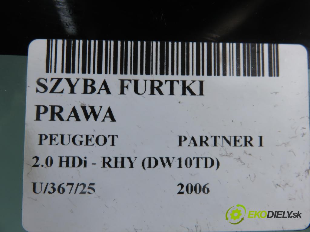 PEUGEOT PARTNER Skrzynia (5_, G_) FURGON 2006 66,00 2.0 HDi - RHY (DW10TD) 1997,00 Okno dvierka pravá 