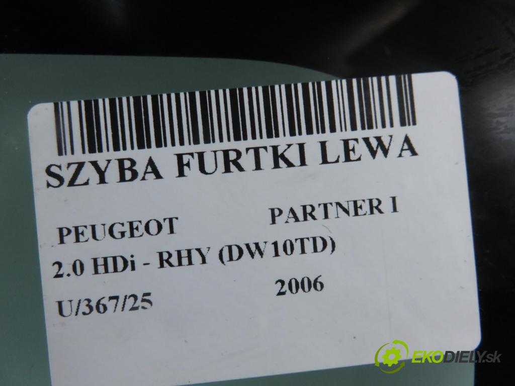 PEUGEOT PARTNER Skrzynia (5_, G_) FURGON 2006 66,00 2.0 HDi - RHY (DW10TD) 1997,00 Okno dvierka ľavá strana 