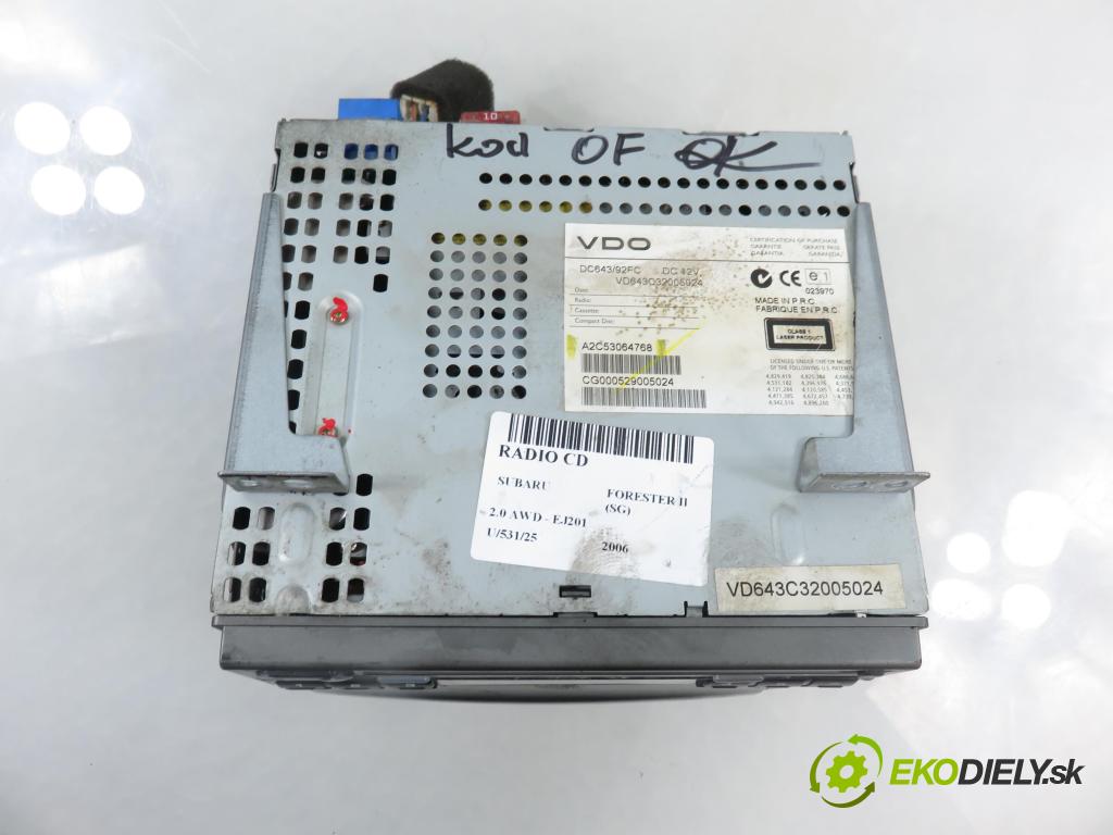 SUBARU FORESTER (SG_) KOMBI 2006 92,00 2.0 AWD 125 - EJ201 1994,00 RADIO CD A2C53064768